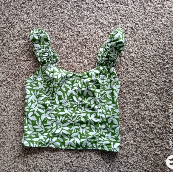 Abercrombie & Fitch Women's Bubble Strap Poplin Floral Top Green Size Medium - Picture 2 of 7